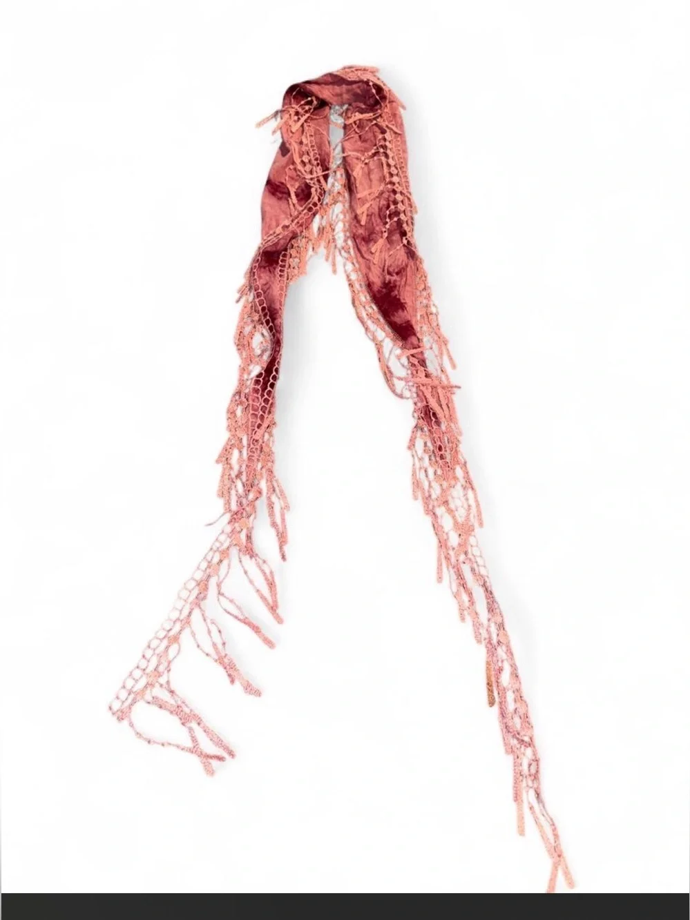 Y2K Fringed Rose Pink Lace Scarf - Women's Accessory